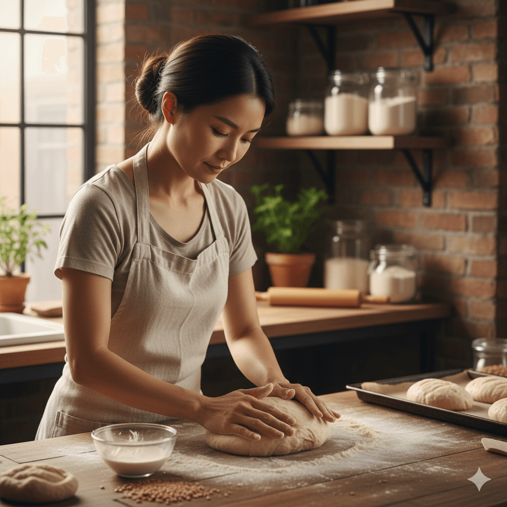 Pendiri Mawar Bakery di dapurnya